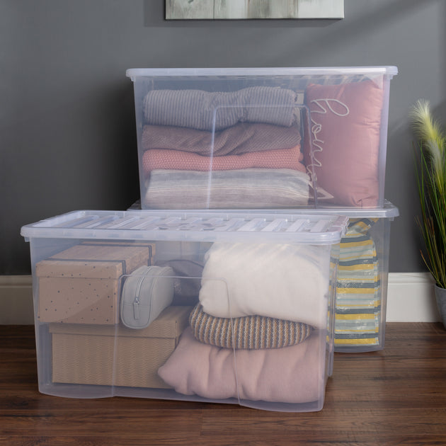Wham Crystal 110L Storage Box with Detachable Ribbed Lid Pack of 3