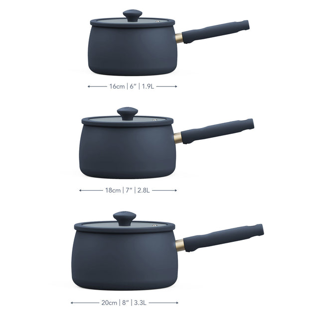 Prestige Ceramic 3 Piece Non-Stick Saucepan Set French Navy