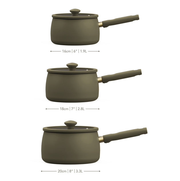 Prestige Ceramic 3 Piece Non-Stick Saucepan Set Urban Olive