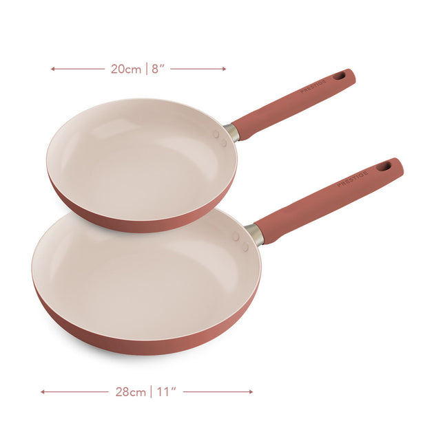 Prestige Ceramic 20cm & 28cm Non-Stick Frying Pan Twin Pack Earth Rose