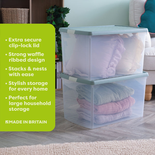 Wham Clip 62L Rectangular Storage Box with Secure Clip-Lock Lid