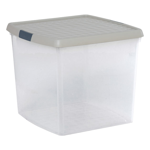 Wham Clip 37L Square Storage Box with Secure Clip-Lock Lid Stone