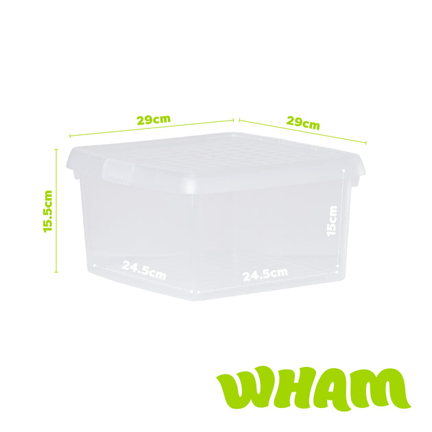 Wham Clip 9L Square Storage Box with Secure Clip-Lock Lid
