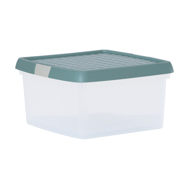 Wham Clip 9L Square Storage Box with Secure Clip-Lock Lid Green Milieu