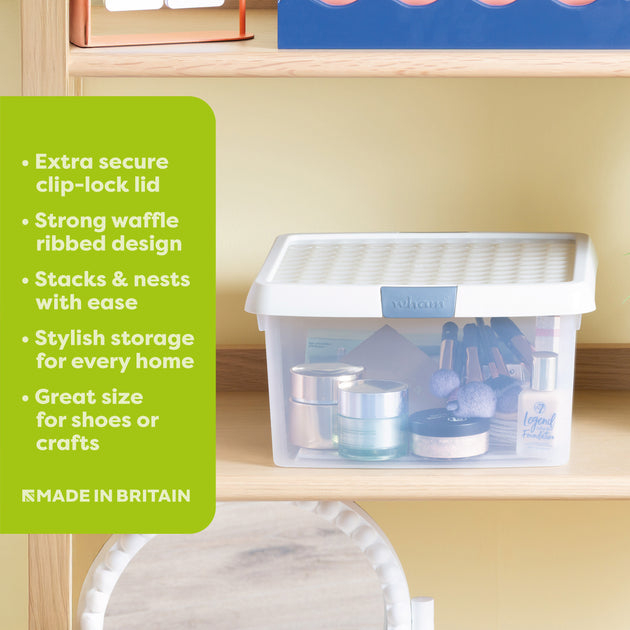 Wham Clip 9L Square Storage Box with Secure Clip-Lock Lid