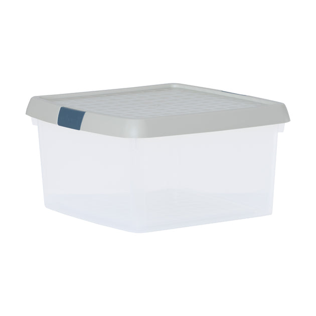 Wham Clip 9L Square Storage Box with Secure Clip-Lock Lid Stone