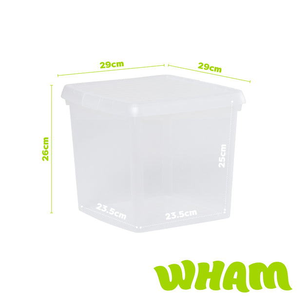 Wham Clip 14L Square Storage Box with Secure Clip-Lock Lid