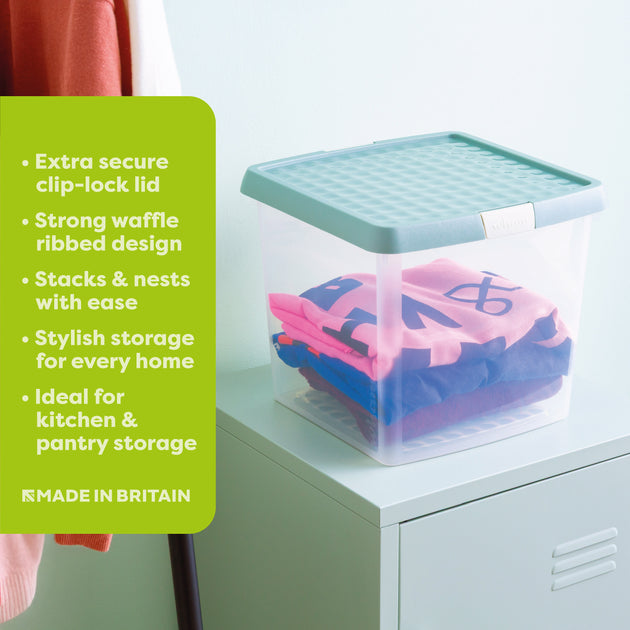 Wham Clip 14L Square Storage Box with Secure Clip-Lock Lid