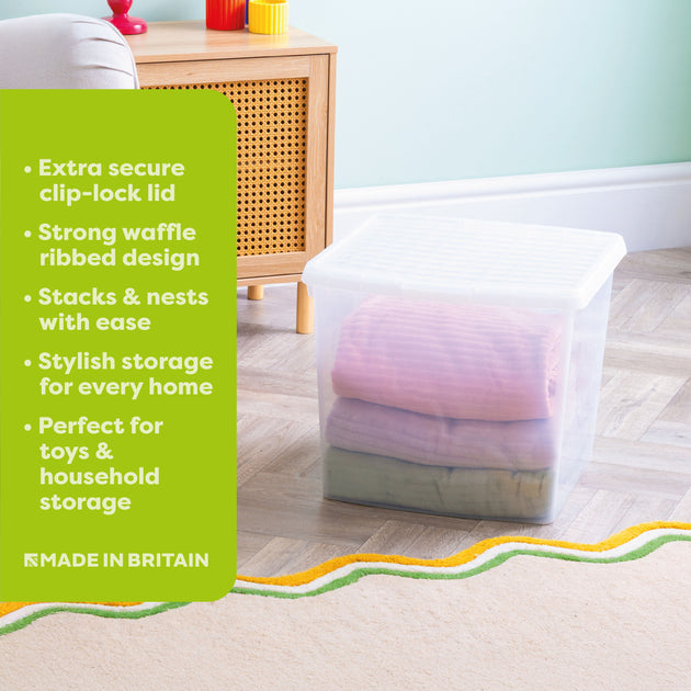 Wham Clip 37L Square Storage Box with Secure Clip-Lock Lid