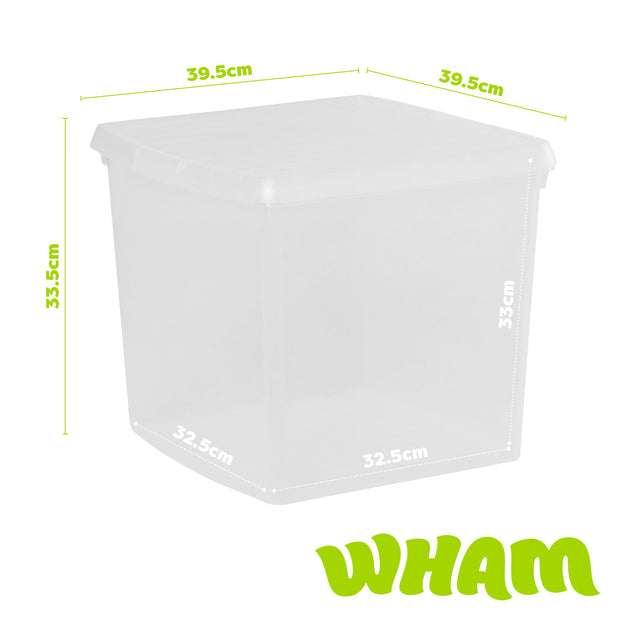 Wham Clip 37L Square Storage Box with Secure Clip-Lock Lid