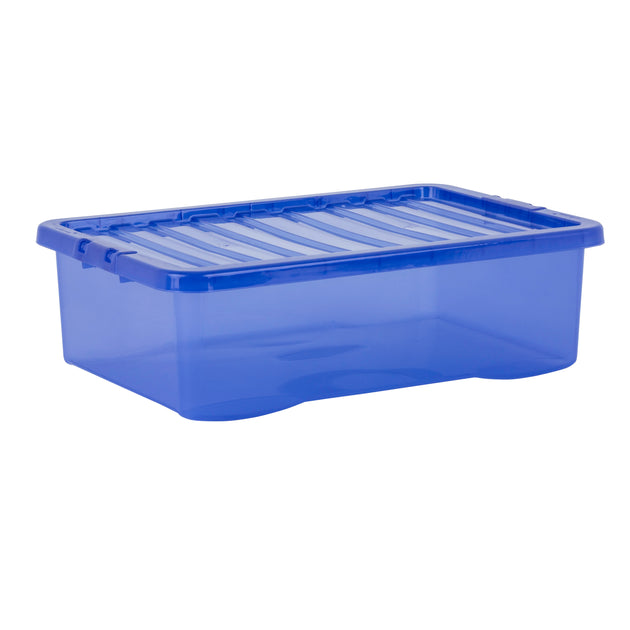 Wham Crystal 32L Underbed Plastic Storage Box with Lid Spectrum Blue