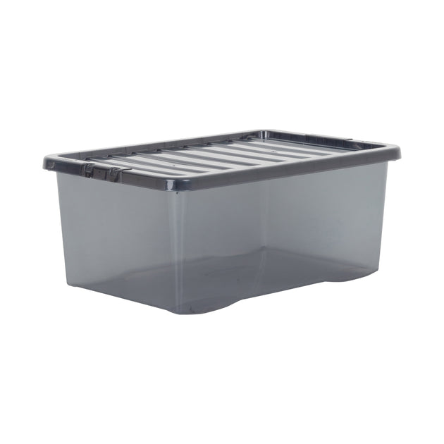 Wham Crystal 45L Storage Box with Detachable Ribbed Lid Smoke