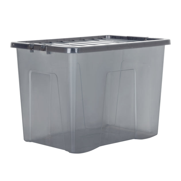 Wham Crystal 80L Storage Box with Detachable Ribbed Lid Smoke