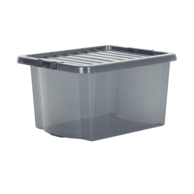 Wham Crystal 28L Storage Box with Detachable Ribbed Lid Smoke