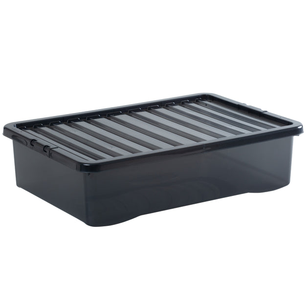 Wham Crystal 46L Underbed Plastic Storage Box with Lid Smoke