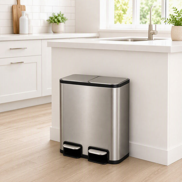 50L Double Pedal Recycling Bin (2 x 25L) Titanium