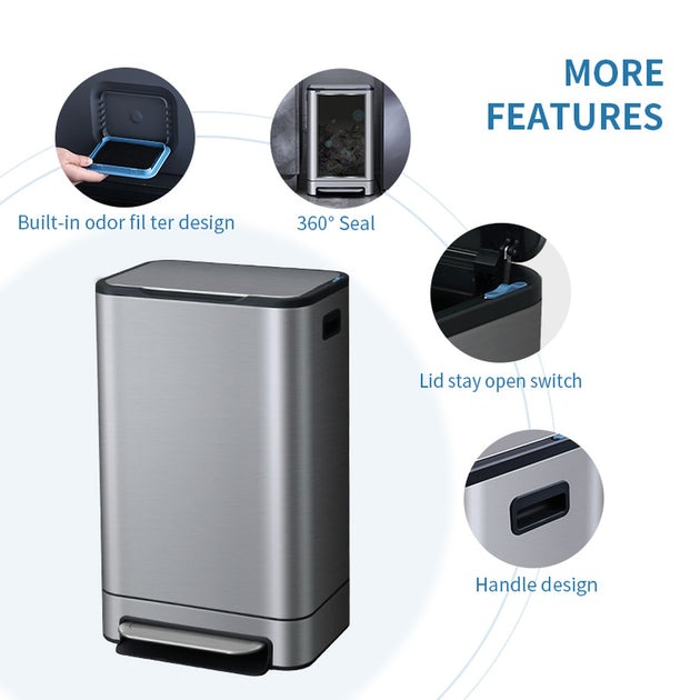 40L Wide Pedal Bin with Removable Inner Bucket - Titanium