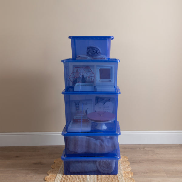 Wham Crystal 5-Piece Multisize Storage Boxes & Lid Set - Spectrum Blue