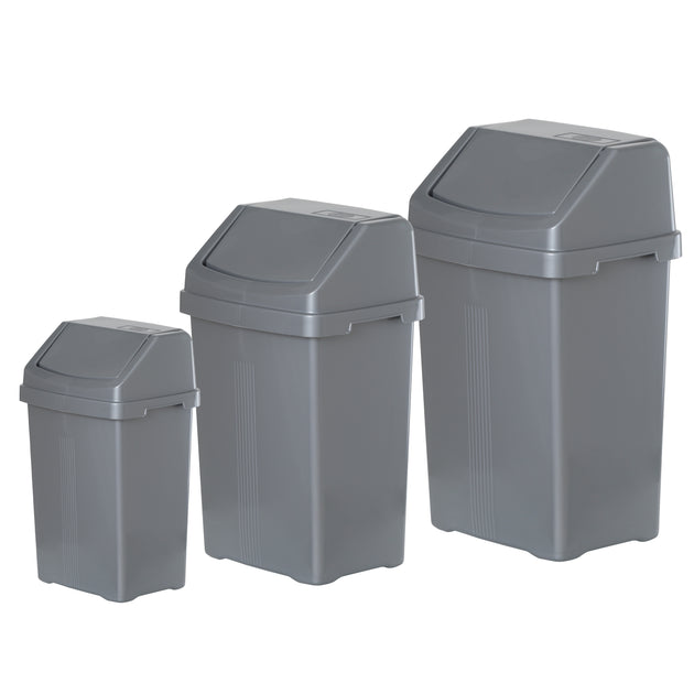 Wham Casa Plastic Swing Bin Set Silver 3 Piece (8L 25L 50L)