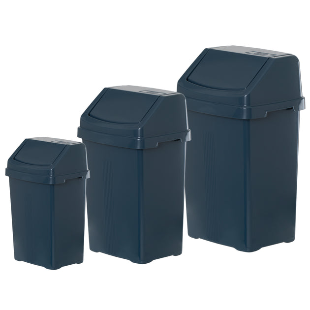 Wham Casa Plastic Swing Bin Set Navy Blue 3 Piece (8L 25L 50L)