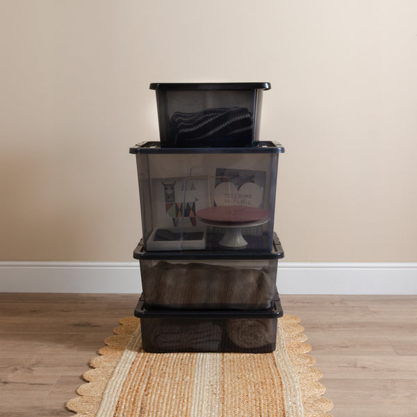 Wham Crystal 4-Piece Multisize Storage Boxes & Lid Set - Smoke