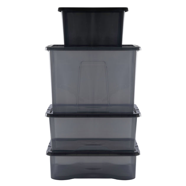 Wham Crystal 4-Piece Multisize Storage Boxes & Lid Set - Smoke