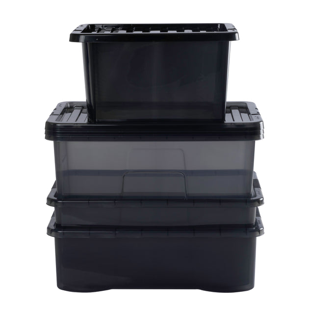 Wham Crystal 4-Piece Multisize Storage Boxes & Lid Set - Smoke