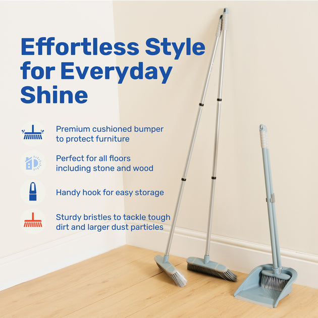 BetterWare Stiff Bristle Broom with 3 Piece Handle