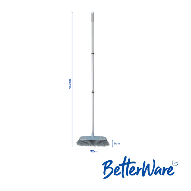 BetterWare Stiff Bristle Broom with 3 Piece Handle