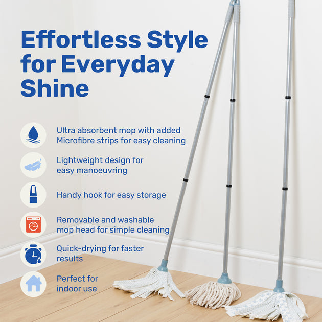 BetterWare Cotton Mop with 3 Piece Handle