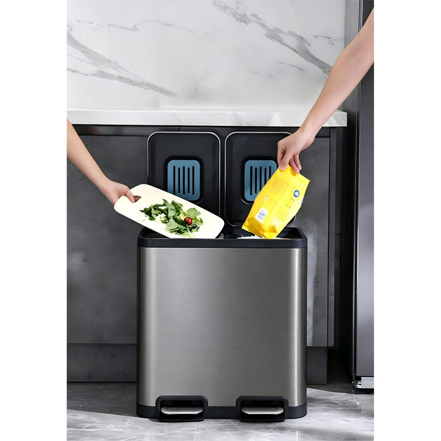 50L Double Pedal Recycling Bin (2 x 25L) Titanium