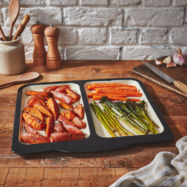 Baker & Salt Country Enamel Two Tone Premium Steel Large Dual Tray – Black/Cream