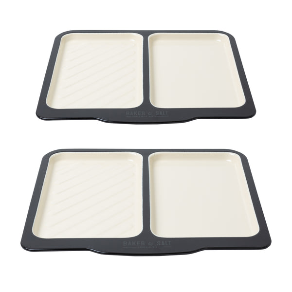 Baker & Salt Country Enamel Two Tone Premium Steel Large Dual Tray – Black/Cream Pack of 2