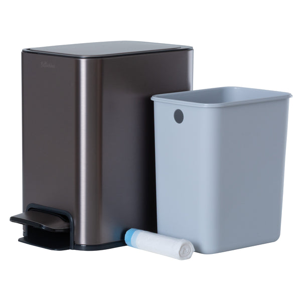 9L Slim Pedal Bin with Removable Inner Bucket - Titanium