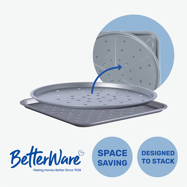 BetterWare Essentials 33cm Non-Stick Pizza Tray and 33cm Crisper Tray