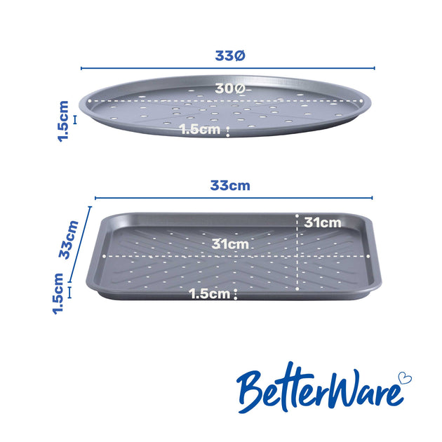 BetterWare Essentials 33cm Non-Stick Pizza Tray and 33cm Crisper Tray