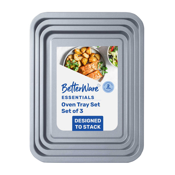 BetterWare Essentials Set 3 of Non-Stick Stacking Oven Trays