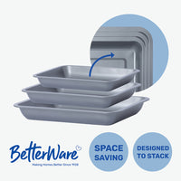 BetterWare Essentials Set of 3 Non-Stick Stacking Roasting Tins