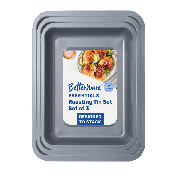 BetterWare Essentials Set of 3 Non-Stick Stacking Roasting Tins