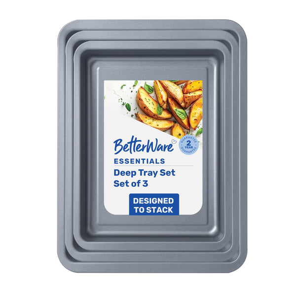BetterWare Essentials Set of 3 Non-Stick Stacking Deep Trays