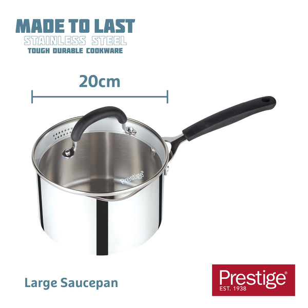 Prestige Made to Last 20cm (3.5lt) Stainless Steel Straining Saucepan