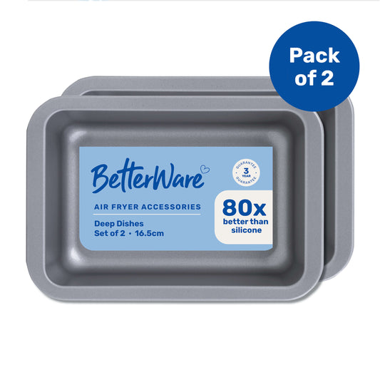 BetterWare Air Fryer Accessories Set of 2 x Premium Coated Rectangular Deep Dishes 16cm