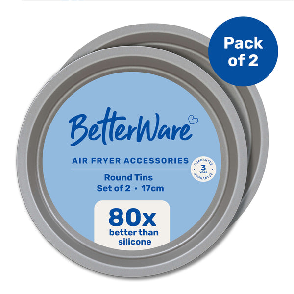 BetterWare Air Fryer Accessories Set of 2 Premium Coated Round Tins 17cm