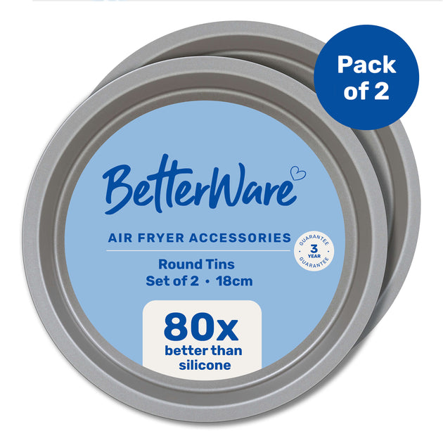 BetterWare Air Fryer Accessories Set of 2 Premium Coated Round Tins 20.5cm