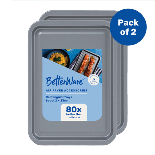 BetterWare Air Fryer Accessories Set of 2 x Premium Coated Rectangular Trays 23cm