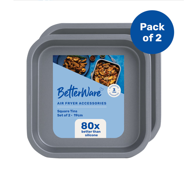 BetterWare Air Fryer Accessories Set of 2 x Premium Coated Square Tins 21cm