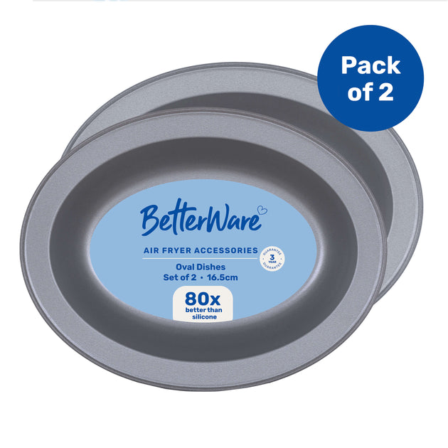 BetterWare Air Fryer Accessories Set of 2 x 16.5cm Premium Coated Oval Dishes