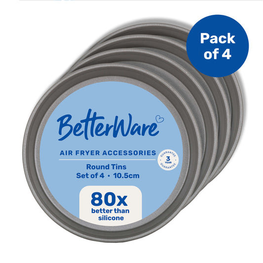 BetterWare Air Fryer Accessories Set of 4 x 10.5cm Premium Coated Round Tins