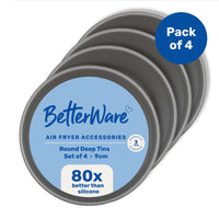 BetterWare Air fryer Accessories Set of 4 x 9cm Premium Coated Round Deep Tins