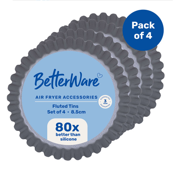 BetterWare Air Fryer Accessories Set 4 x 8.5cm Premium Coated Round Fluted Tins